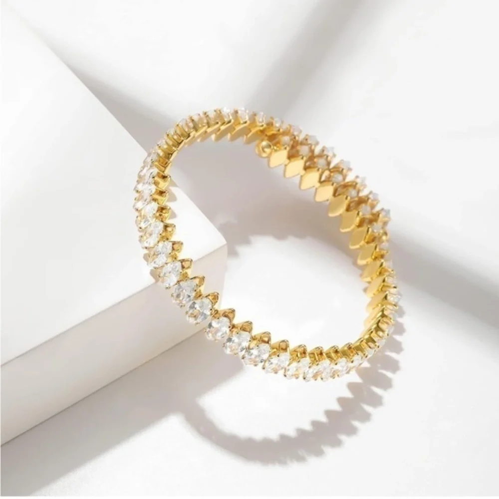 Gold 14k Gold Plated Cubic Zirconia Cuff Bracelet